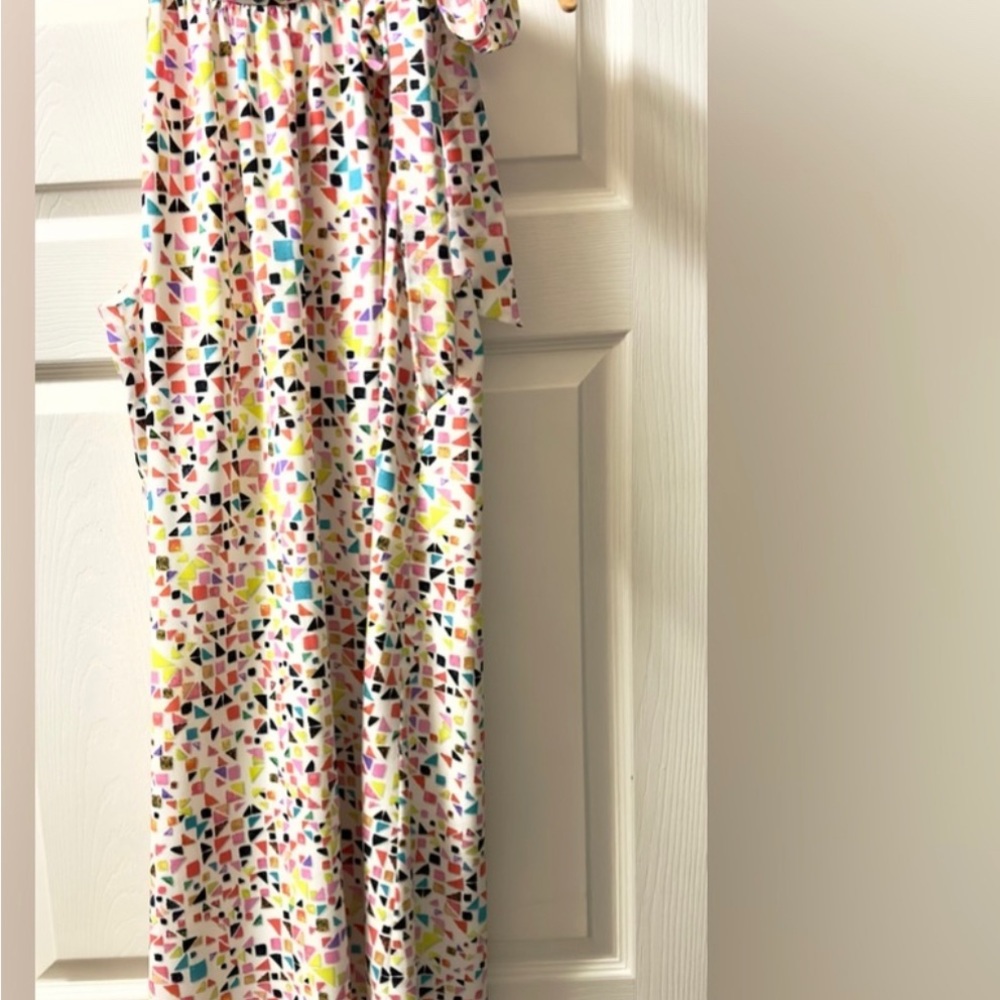 CeCe multi color midi dress, size 14.  Has bow to tie at neckline.